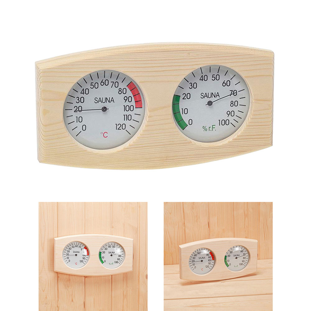 Aleko Kds03 Wall-Mounted Sauna Pine Wood Thermometer and Hygrometer, Beige