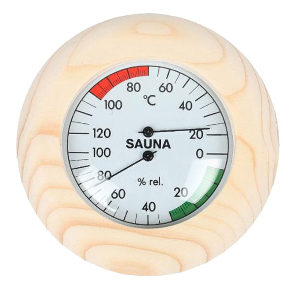 Wall Hanging Wooden Round Sauna Thermometer and Hygrometer (1)