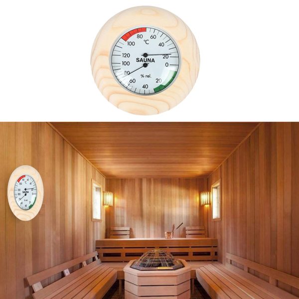 Wall Hanging Wooden Round Sauna Thermometer and Hygrometer (2)