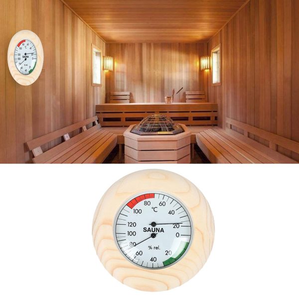 Wall Hanging Wooden Round Sauna Thermometer and Hygrometer (3)