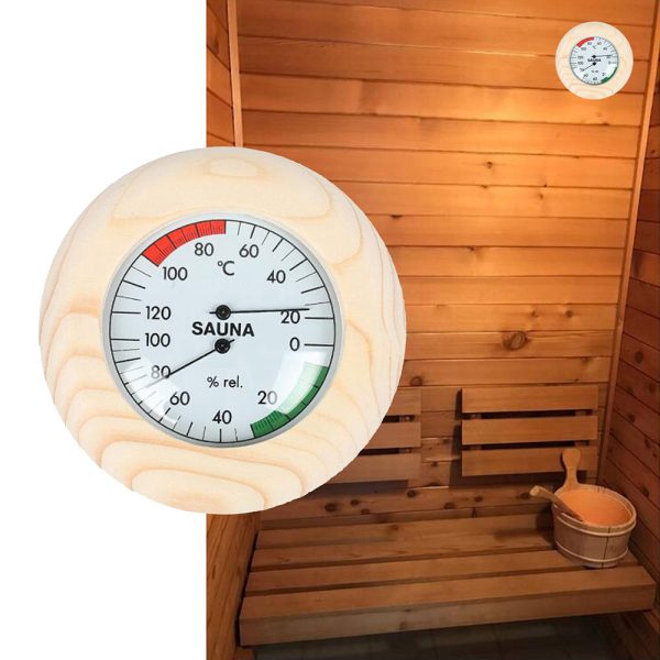 Wall Hanging Wooden Round Sauna Thermometer and Hygrometer (4)
